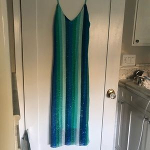 Zara striped sequins style comfy blue green nwt sold out dress gown overall top